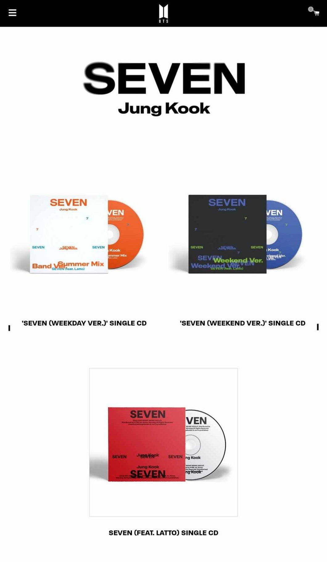 BTS JUNGKOOK Single CD - SEVEN